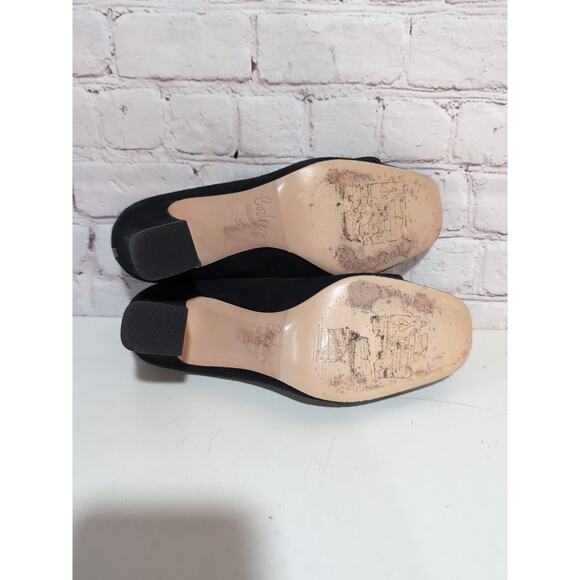 Boden Black Suede Leather Block Heel Pumps US 6 EU 37 Button Detail Square Toe - Picture 10 of 13